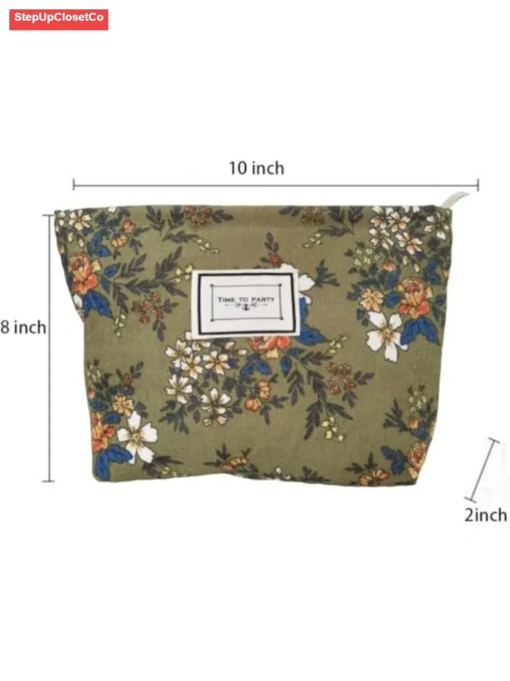 Floral Corduroy Canvas Cosmetic Bag, Large Travel Toiletry Organizer Pouch